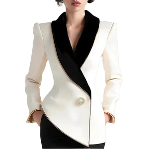 Customize Irregular Cut Women's Suit Jacket-Elegant Solid Lace Single Button Long Sleeve Blazer for Ladies