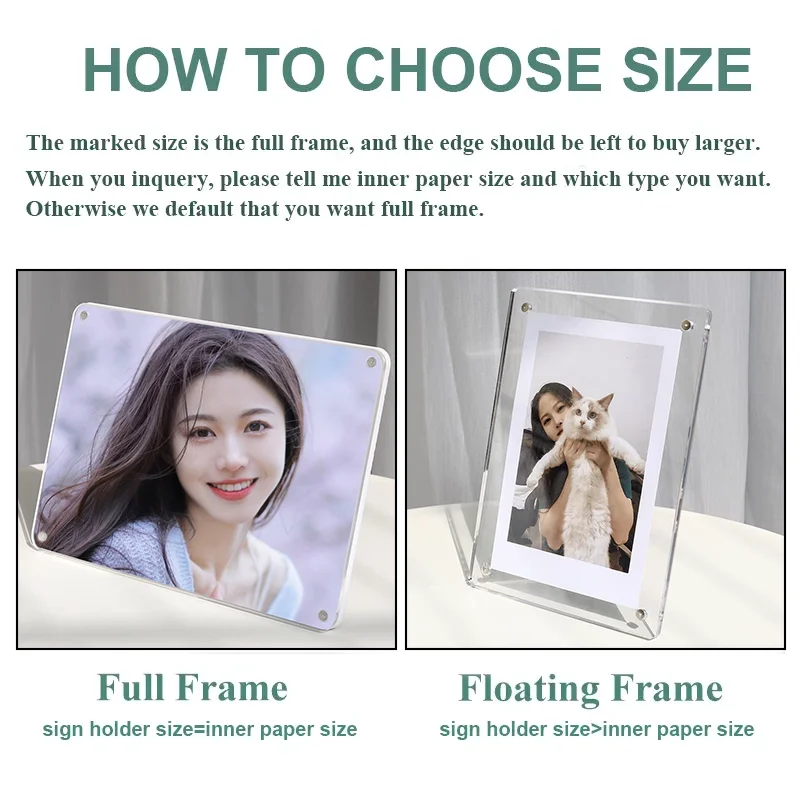 5*7 Inch DIY Modern Custom Clear  Decoration Floating Frameless Postcards Magnetic Acrylic Photo Picture Frame With Standoffs