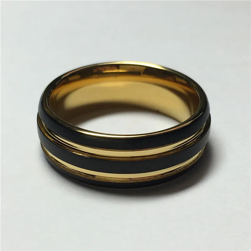 fashion 8mm mens wedding bands tungsten rings gold/black plated