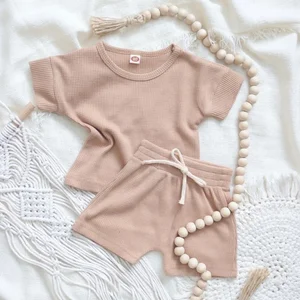 Summer Boy Girl Clothes High Quality Unisex Walff Cotton Oversize T Shirt Shorts Set Custom Kids Clothing