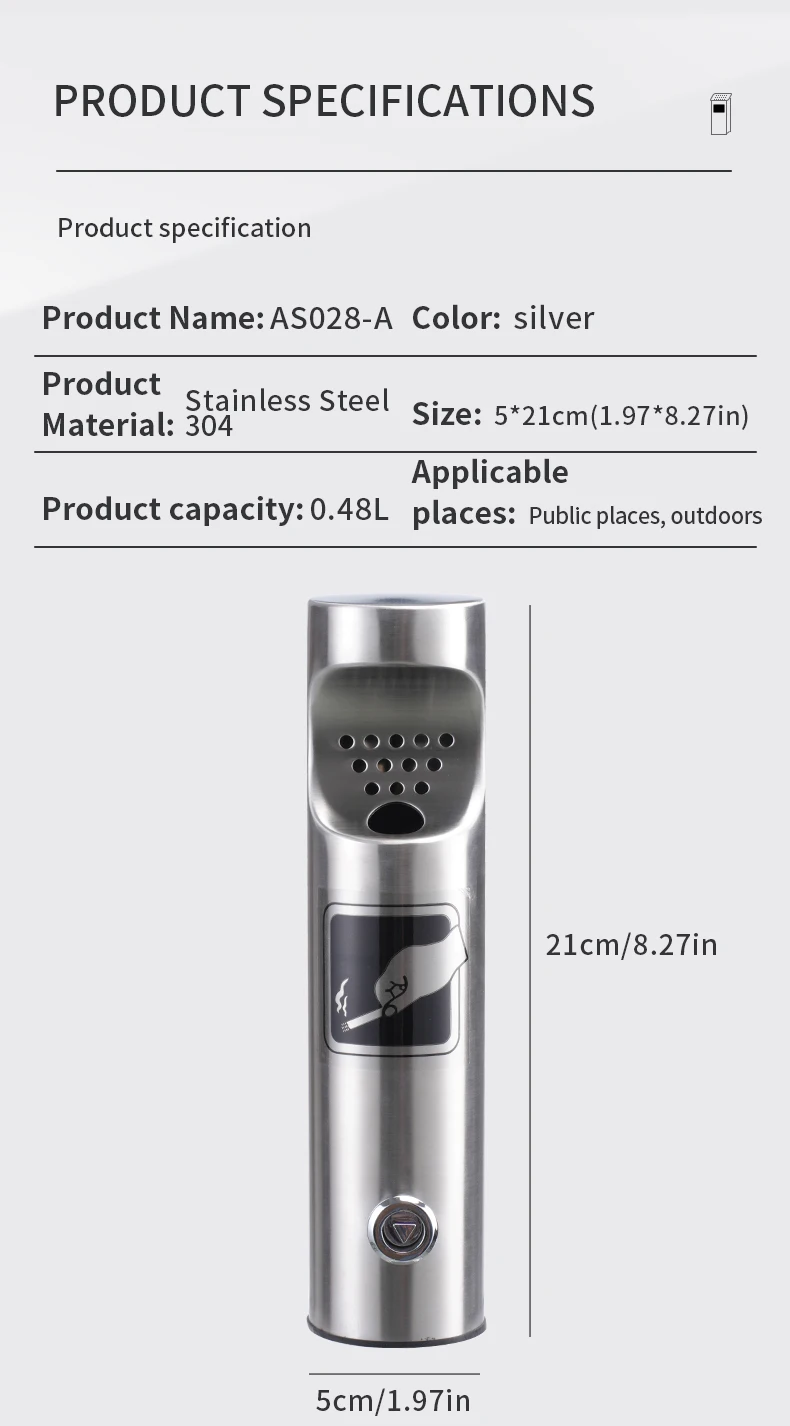 Wall Mounted Ashtrays for Outdoors Ashtray Stainless Steel Wall Ashtray with Lock for Patio, Restaurant, Hotel