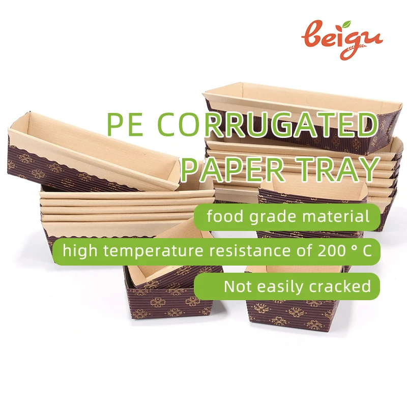 Recyclable Double-Sided Corrugated Kraft Bread Baking Mould Disposable Cake Paper Loaf Pans for Food Rectangle Paper Baking Mold