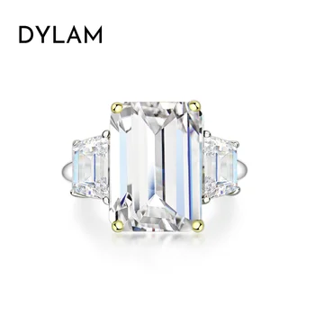 Dylam Rhodium Plated Sterling Silver Emerald Cut Cubic Zirconia CZ 3 Stone Anniversary Wedding Engagement Ring