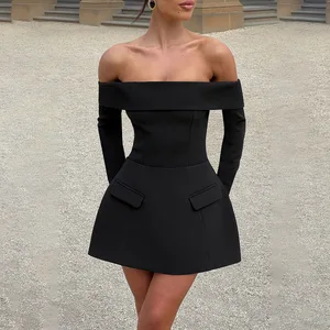 Autumn Winter New Women's Clothing Tube Top Elegant Backless Long Sleeve A-line Dress Sexy Slim Fit Dress