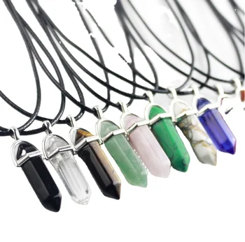 Stone Jewelry Bullet Shape Natural Crystal Point Quartz Pendant For Necklace fashion natural crystal gemstone hexagonal pendant