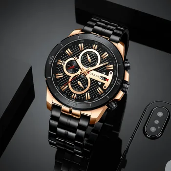 Curren *出品 CURREN 8337 Luxury Golden Male Quartz Watch - Designer Steel