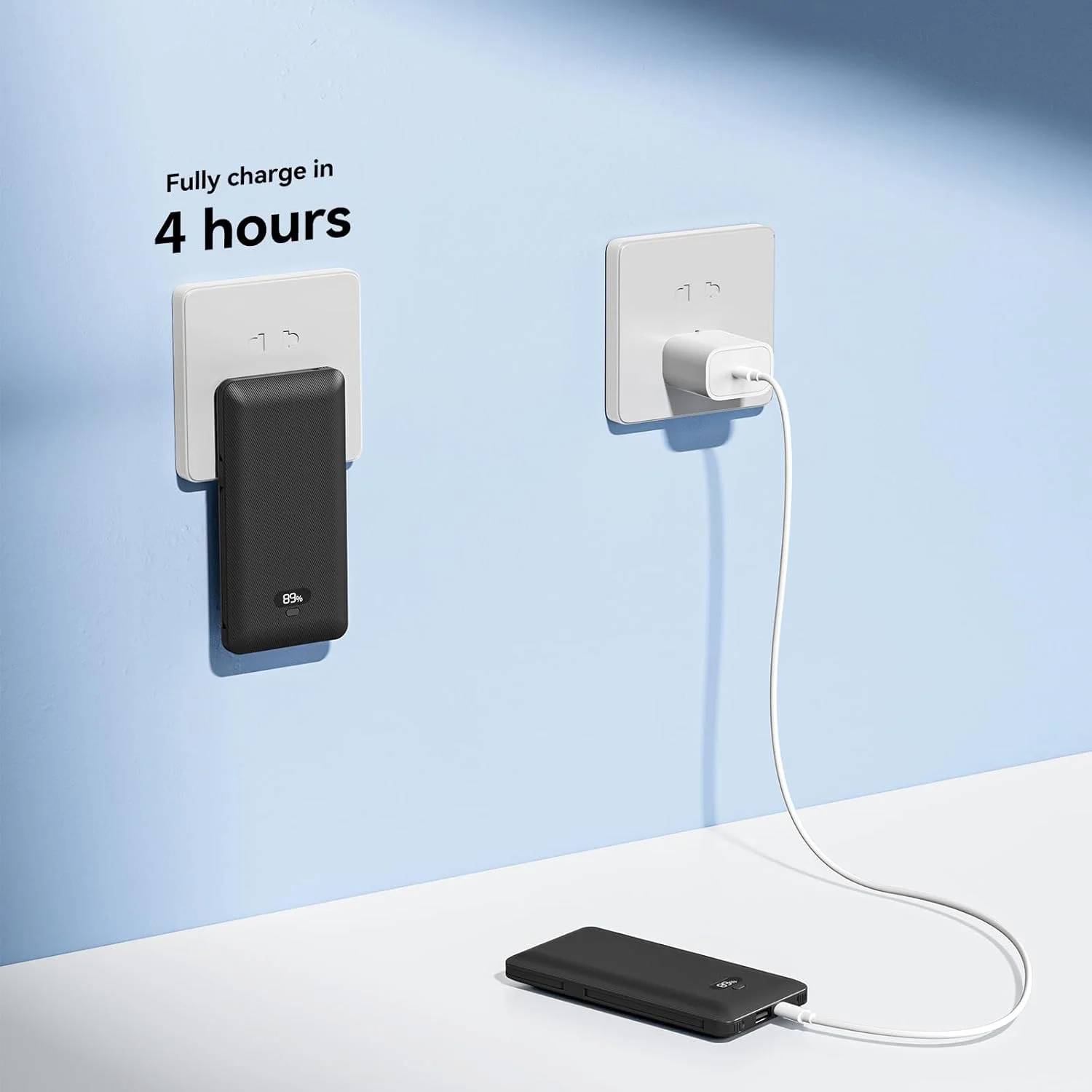 Built-in 3 Cables Power Bank 10000mAh Black White PD20W Fast Charger Digital Display Portable Charger for iPhone Android PB180P