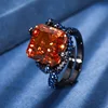 Anillo de champán con diamante de alto carbono en oro negro de tamaño abierto