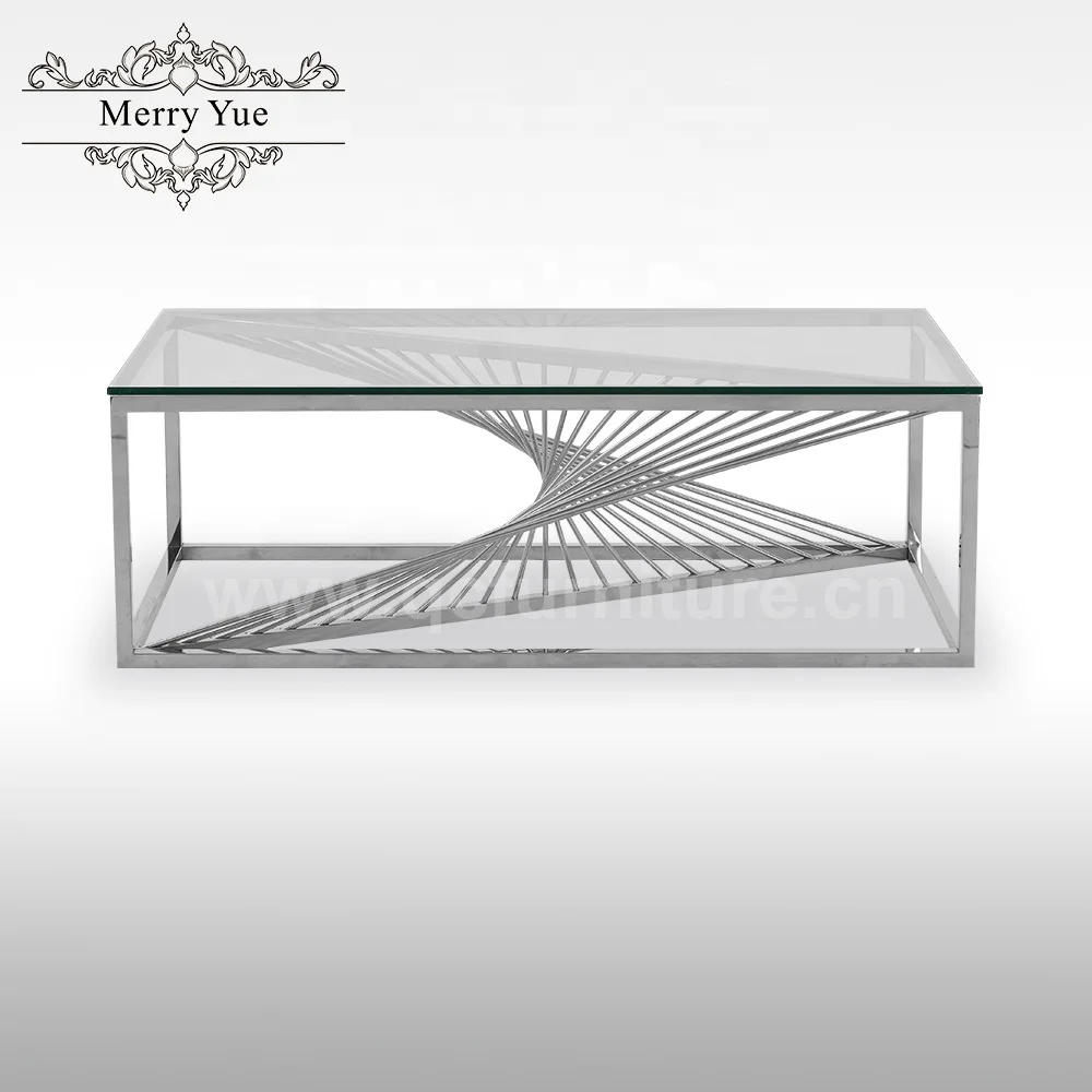 Simple Line Creative Design Living Room Center Tables Glass Top Gold Stainless Steel Base Commercial Wholesale Gold Coffee Table
