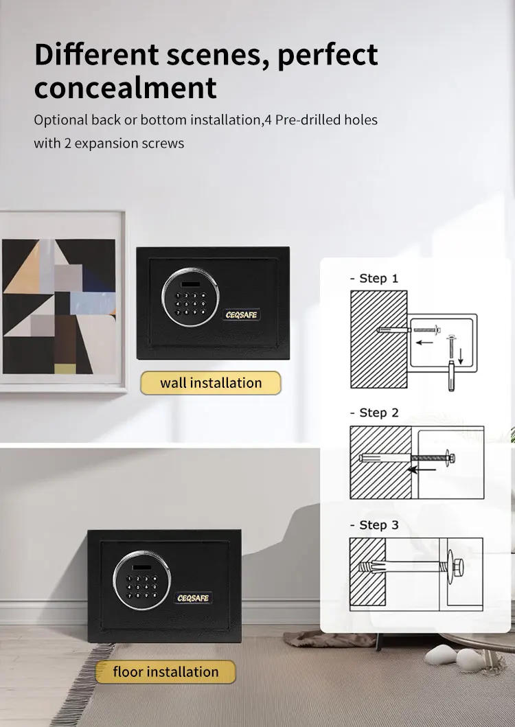 CEQSAFE Hotel Digital Fingerprint Smart Electronic Lock for Bank Box Home Time Safe Money Deposit Safety Kids Small Safe details