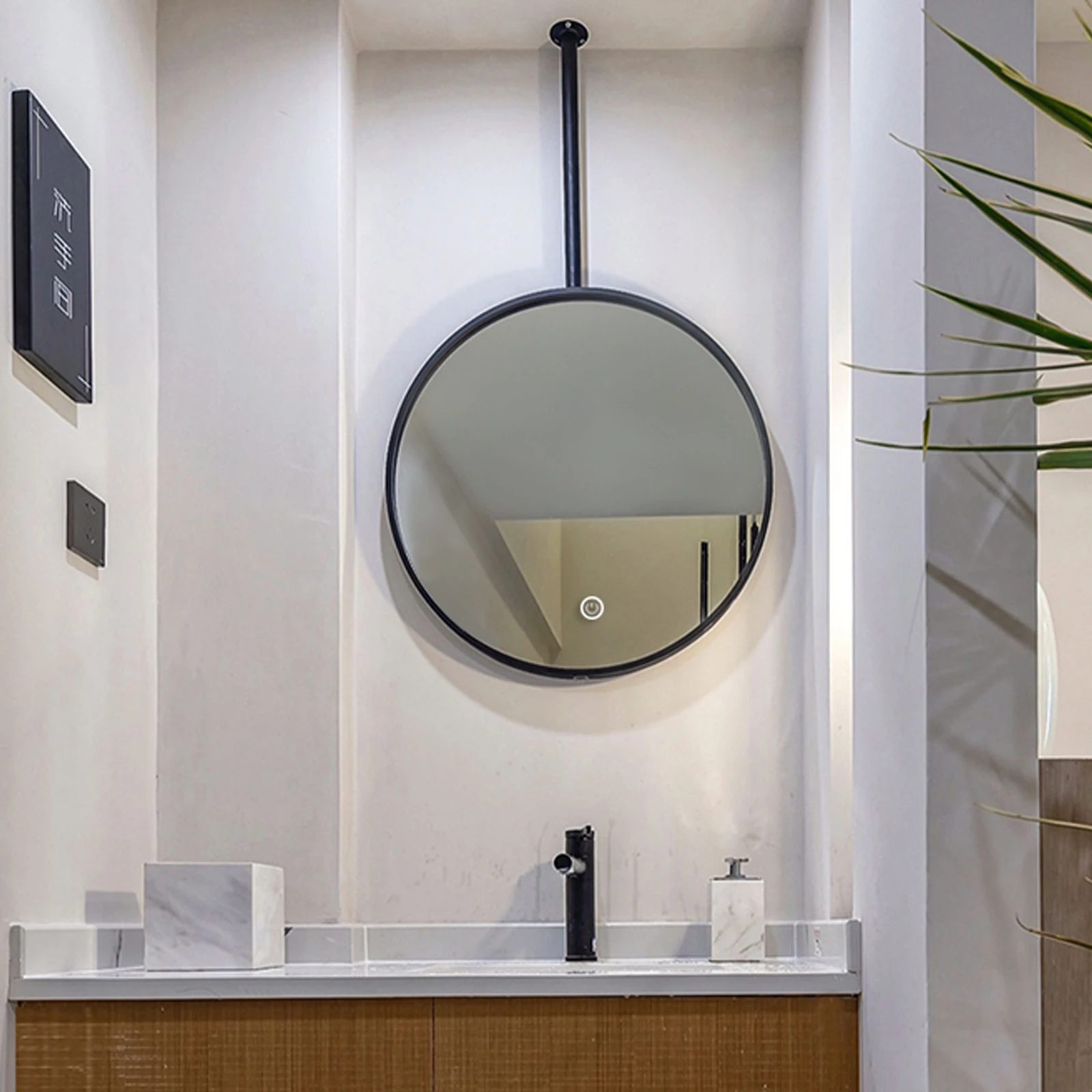 product aluminum alloy frame touch sensor led bathroom ceiling hanging mirror with backlight-3