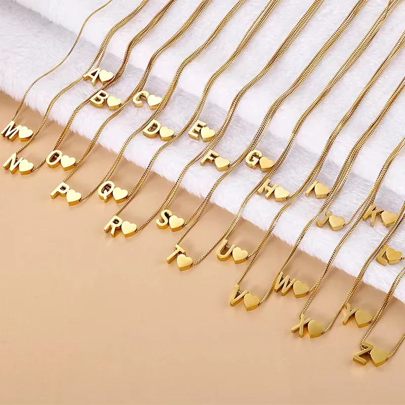 Stainless Steel 18K Gold Plated Heart Initial Pendant Necklace Custom Name Friendship Birthday Gift Personalized Necklaces
