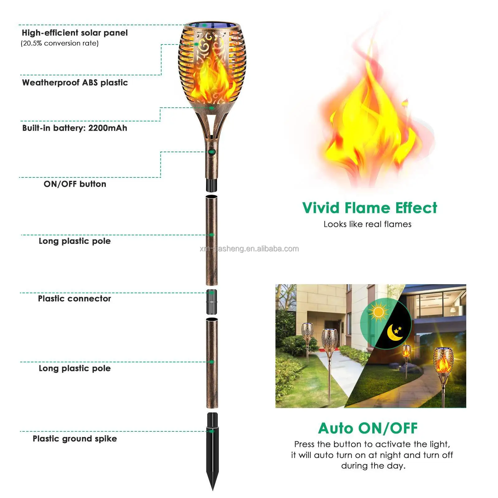 High Quality Outdoor Waterproof 33/51/72/96 Led Solar Power Flame Torch ...