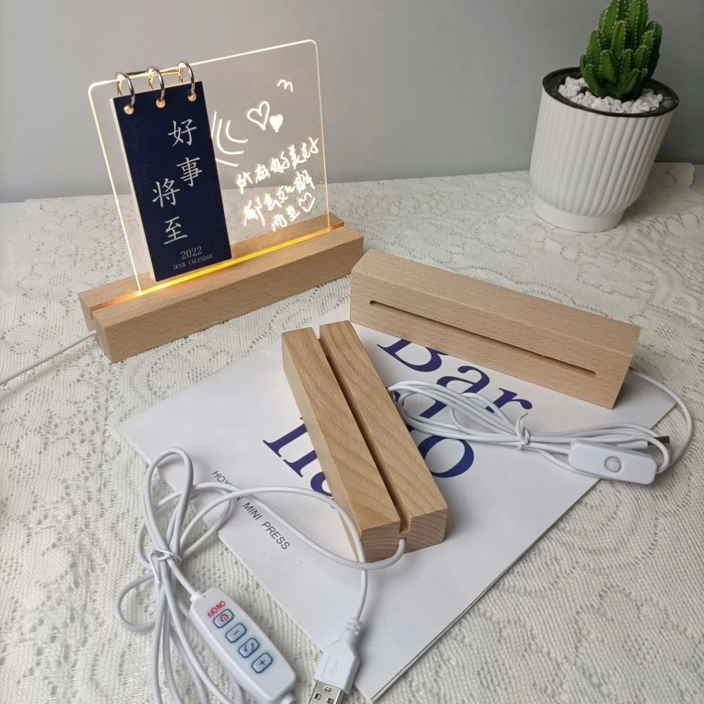 6 Inch Rectangle Wood LED Display Base for Acrylic Light Plate Wooden Night Lamp Base for 3D Crystal Glass Acrylic Trophy Resin