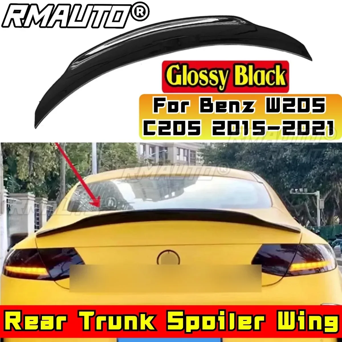 Spoiler Posteriore Per Bagagliaio Mercedes Classe C Coupé C205 2015-2021 – Look Carbonio O Nero Lucido, In ABS, Adesivo Incluso
