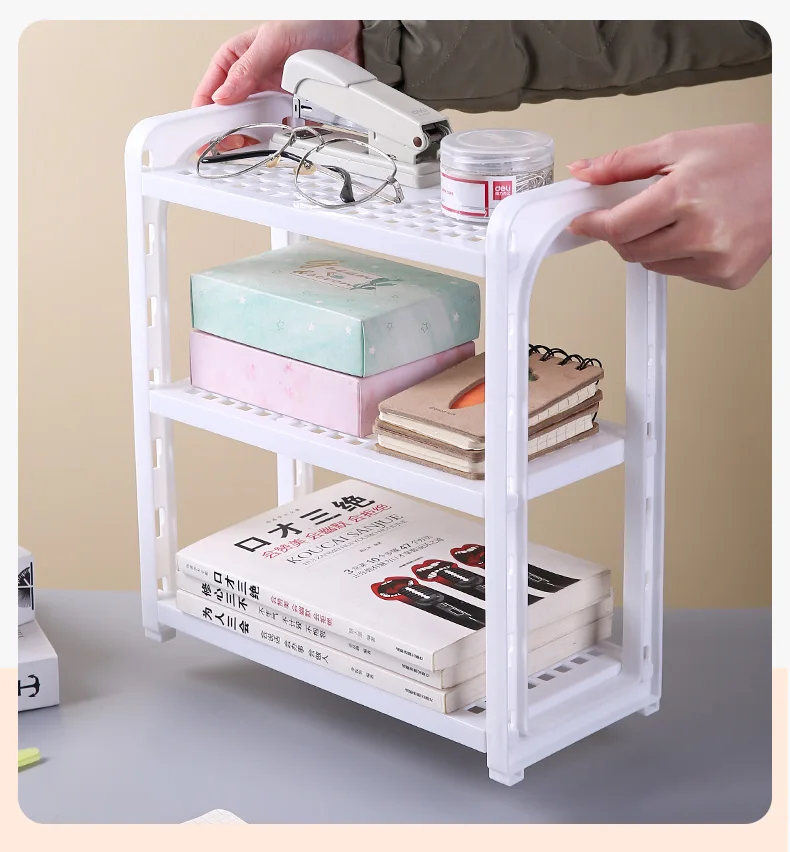 Desk Shelf Double-layer Office Desk Storage Rack Multifunctional Shelves Plastic Desktop Cosmetic Organizer Rack Storage Shelf manufacture