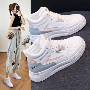 Wholesale Autumn New Arrival Women Lace-up Casual Shoes Sneakers Thick Soled Bottom White Sports