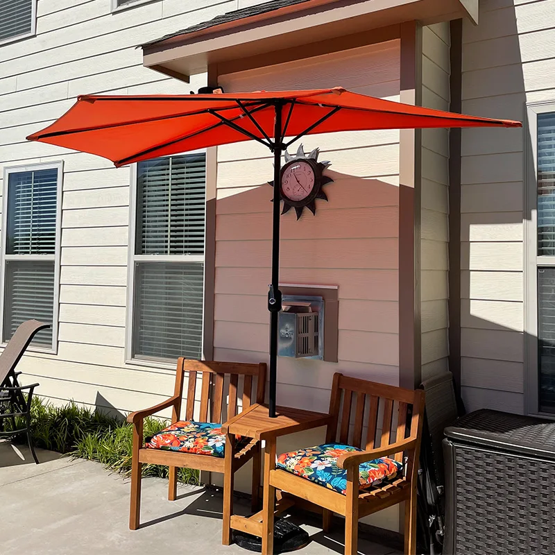 9ft 10ft Half Round Patio Umbrellas Easy Crank Custom Steel Sun Shade  Canopy Parasol Uv Protection for Wall Balcony Door Garden