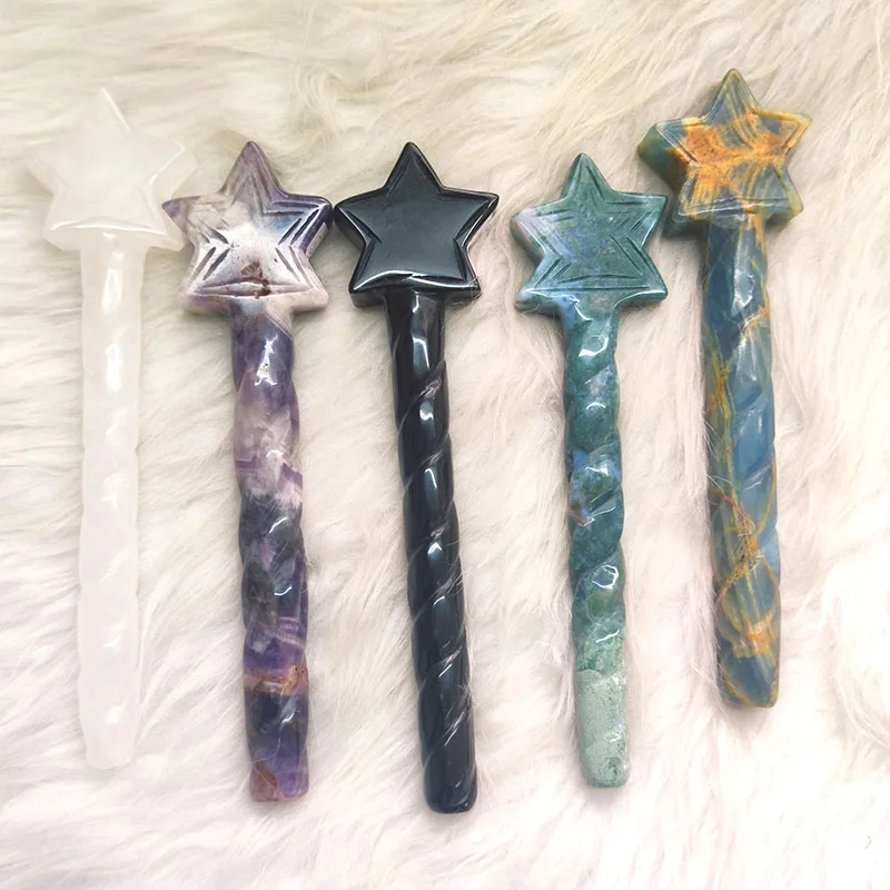 天然水晶工芸品 ドリームアメジスト マジックスティック 手彫り 魔法の