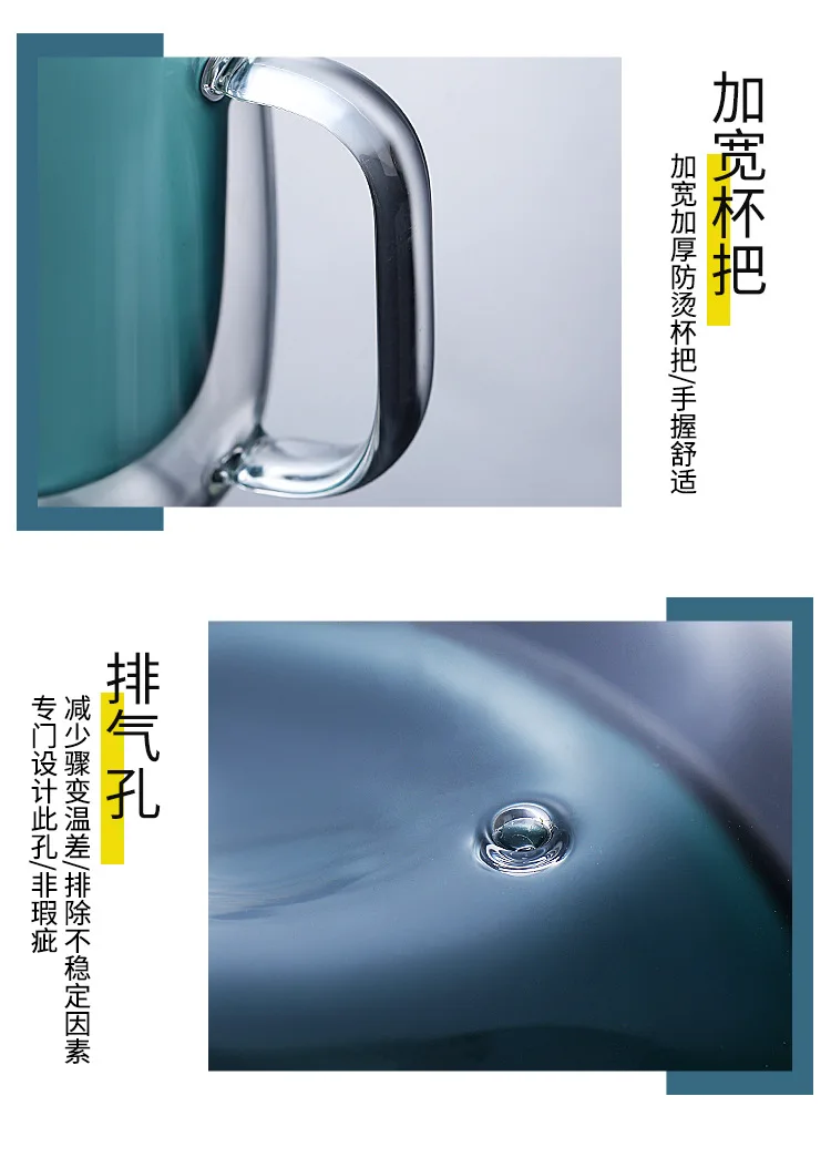 350ml hot selling high borosilicate glass double wall glass cups with colorful handle