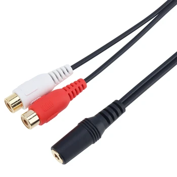 Black Gold Plated 3.5mm Jack Female to 2 RCA Female Socket Y Splitter Cable Cord Adapter For Headphones DVD CD TV VCR
