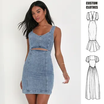 OEM Custom Women Summer Sexy fashion suspenders backless short skirt denim dress  Light Blue Denim Cutout Mini Dress jean dress