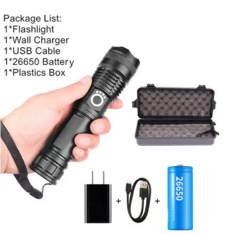 Dmyond Rechargeable Flashlight Tactical LED Torch Waterproof Zoomable for Camping Emergency Use,2 Pack Without battery