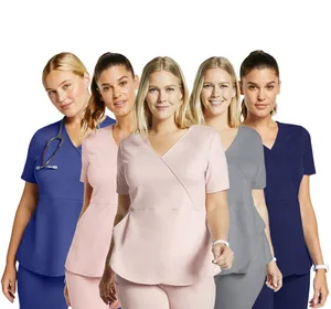 Private Label Women Stylish Comfortable Athletic Sporty Hospital Uniform Woven Spandex Medical Nursing Scrub Uniform Sets Custom