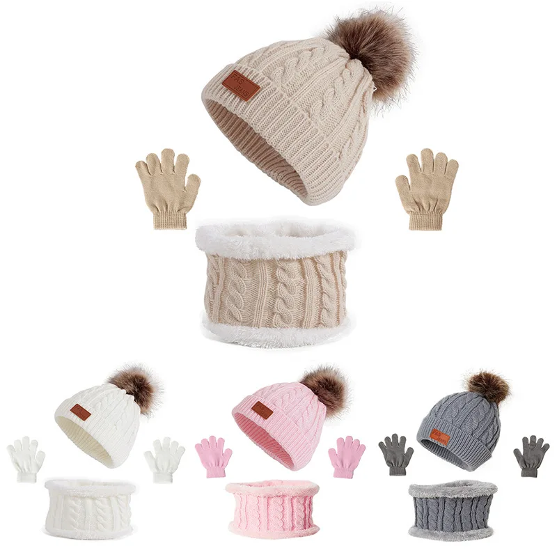Custom Kids Winter Knit Lovely Cute Pom Hats Beanie Hat And Gloves And ...