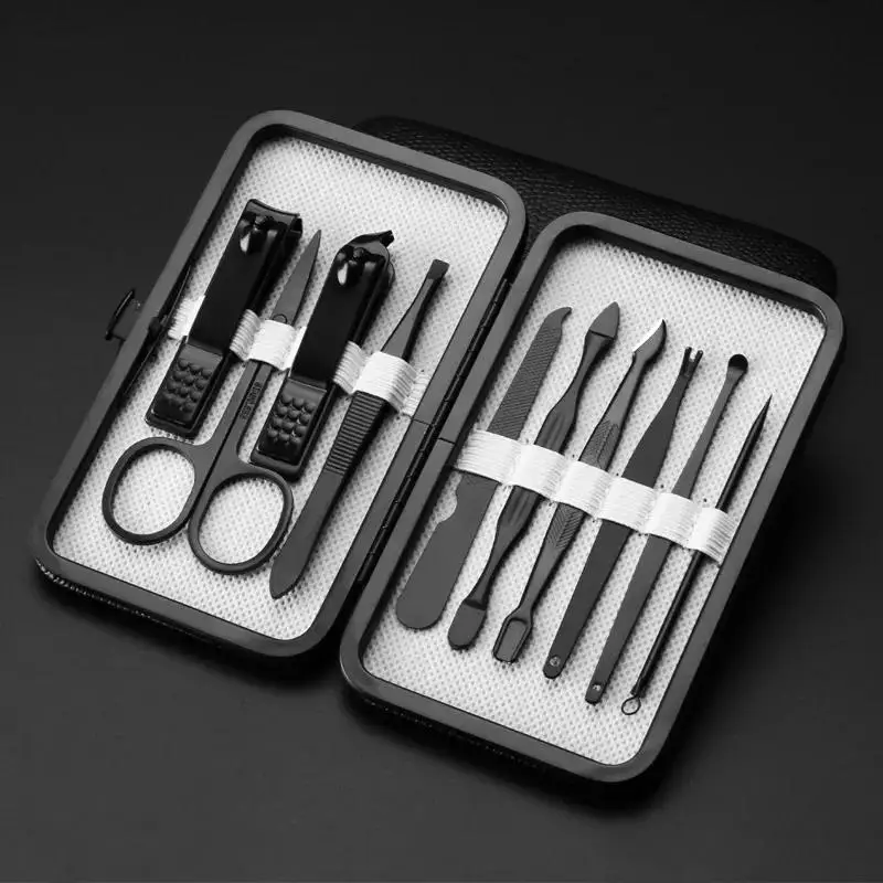 Professional Pedicure Kit Grooming Kit With Black Leather Travel Case