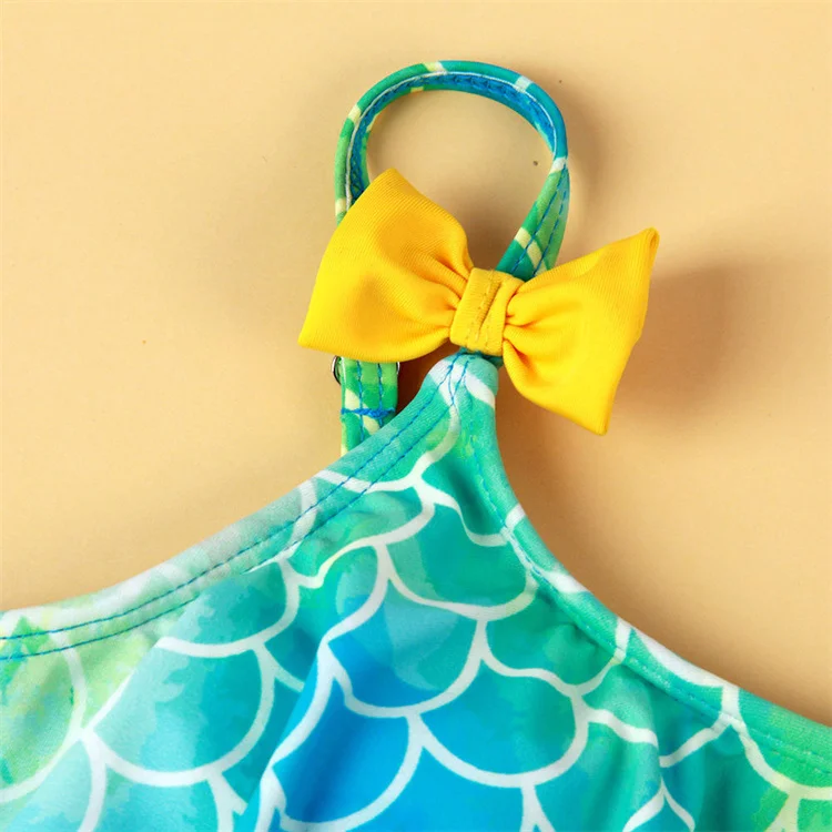 Toddler baby Custom Print Mermaid Tail Swim Suit Child Halter Bikini Sets Ruffles Kids 2 Piece Swimwear For Girls supplier