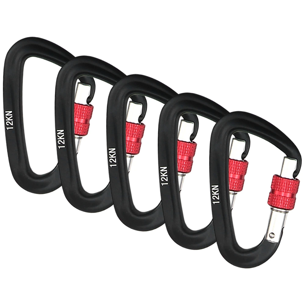 BT-L17 Black 12KN Aluminum Rock Climbing Safety Carabiner D Shape Locking Screw Carabiners
