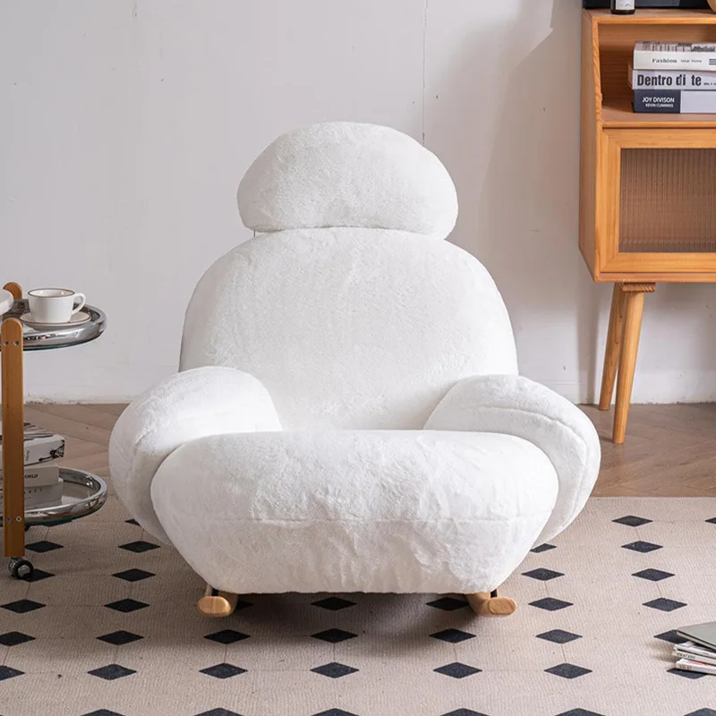 INS Popular Leisure  Human Shape Fabric  White Fur Fabric Swing Lounge Chair Rocking Chair Single Chair