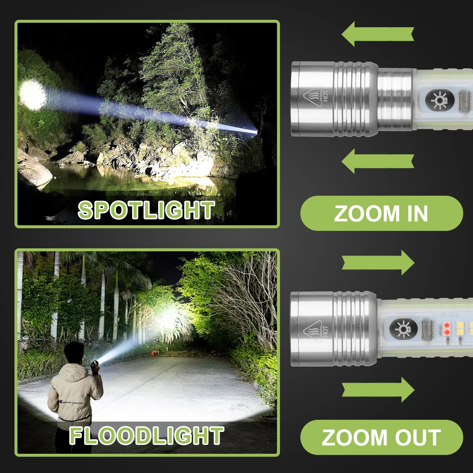 Mini LED Rechargeable Zoomable Flashlight High Power Waterproof Magnetic Torch with Clip for Outdoor Camping Fishing IP65 Rated