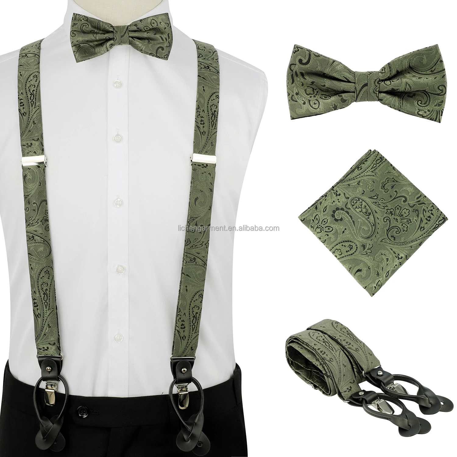 4pcs Suspenders Sets Adjustable Elasticated Y Shape Suspenders Necktie