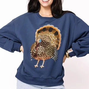 LYG Wholesale Custom New Design Thanksgiving Large Turkey Sequin Pattern Embroidery  Sweatshirt Crewneck Cotton Sweatshirt
