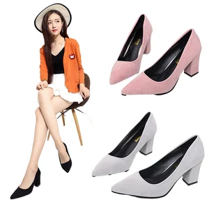 Women's High Heel Shoes Autumn Trim Leather with Thick Solid Light Mouth PU New Low Top with Square Heel Durable Big Size