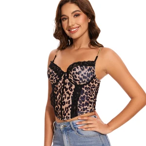 Under Lulu Custom logo Wholesale Busty Mature Ladies Sexy Costume Fashion Chain Leopard Print Bustier Corset Tops for Women