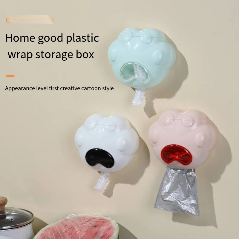 Cat's PAWS cartoon plastic wrap cover storage box Naka-mount sa dingding na istante ng kusina sink filter cover organizer box