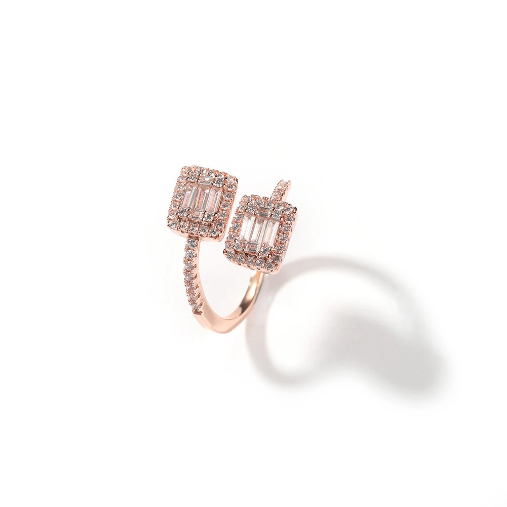 UWIN Twist Heart Ring Resizable Heart Shape Square CZ Fashion Trendy Rings Bling Bling 18K Gold Finished Women Jewelry