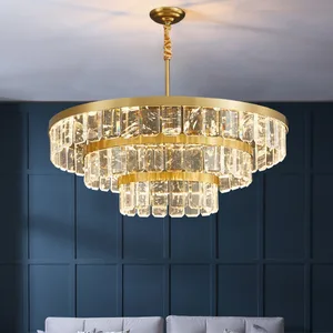 American Style Luxury Gold Crystal Round Chandelier B22 Bulb Base Modern Style Brass Small Lamp for Hotel Hanging Installation