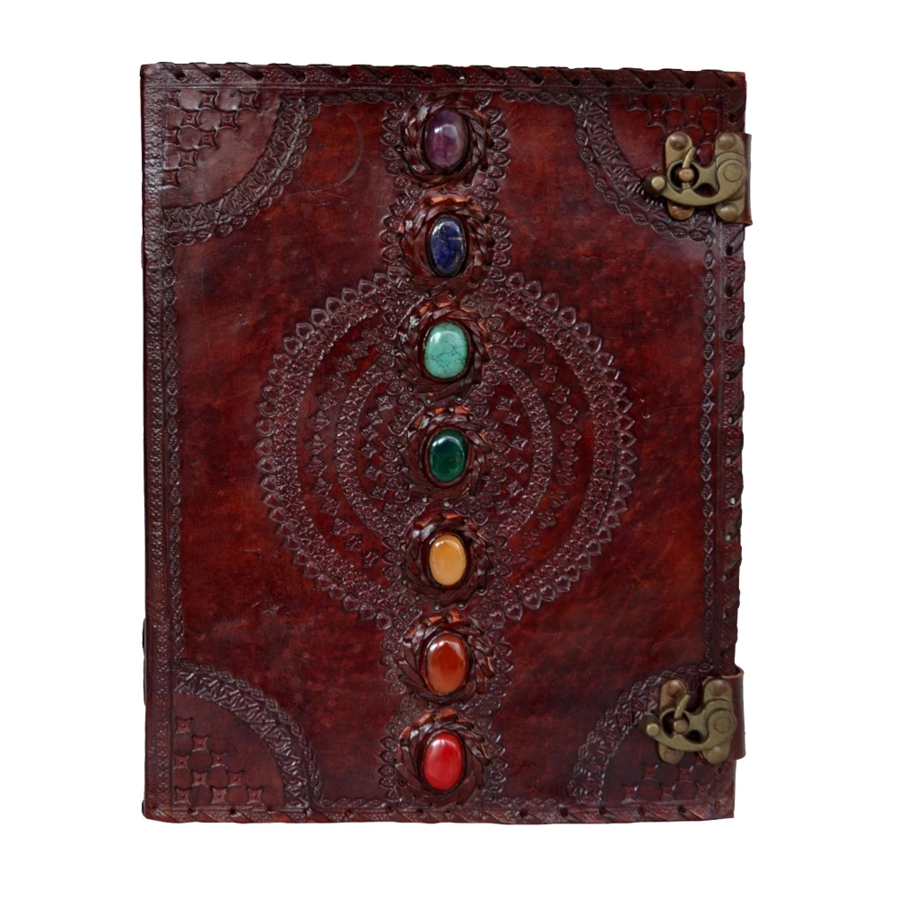 Handmade Book of Shadow Extra Large Journal Refillable Notebook Chakra Embossed