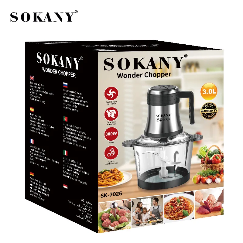 7026 6l 10l 12l Electric Stainless Steel Sokany Pounding Machine Food Processor Chopper Meat Grinder