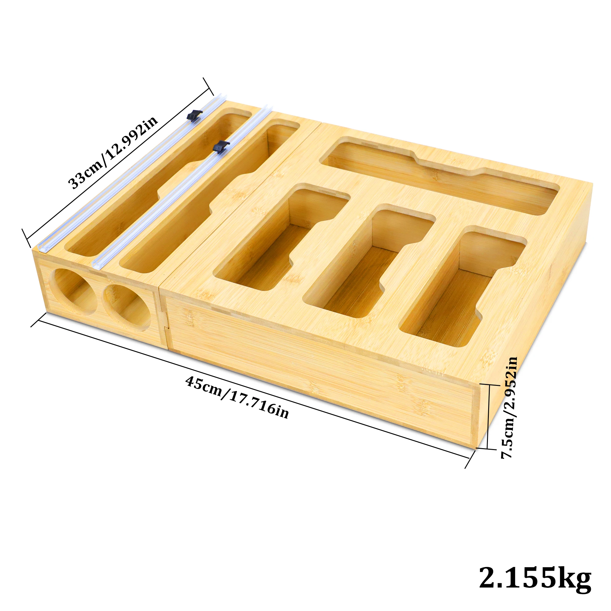 Wall Mount Bamboo Ziplock Bag Storage Organizer Foil Dispenser Drawer