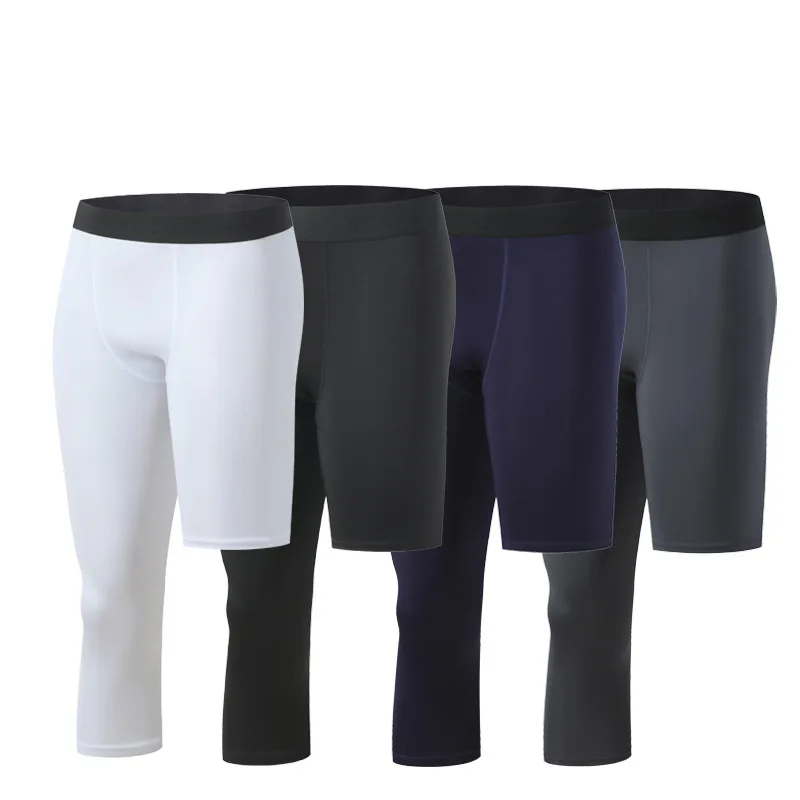 Sports One Leg 3/4 Fiess pants sweat-absorbing breathable Outdoor basketball Men's fiess training pants535_voghion.com