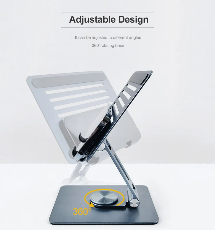Aluminium Desktop Tablet Stand Holder Foldable Portable Adjustable Cellphone Holder With 360 Rotating Base