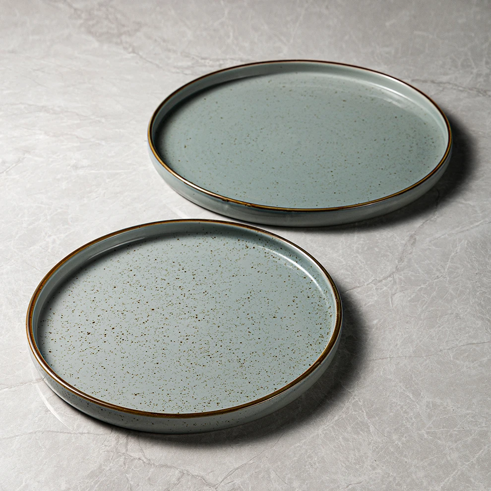 JiuJiuJu Scandinavian Style Speckled Matte Grey Ceramic Plate Rustic Nordic Design for Restaurant Hotel Porcelcain Plate Speckle