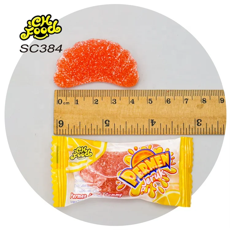 Hot Selling Sugar Coated Fruit Flavor Orange Slice-shaped Gummy Candy OEM Soft Halal Chewy Candy Sweet China Factory