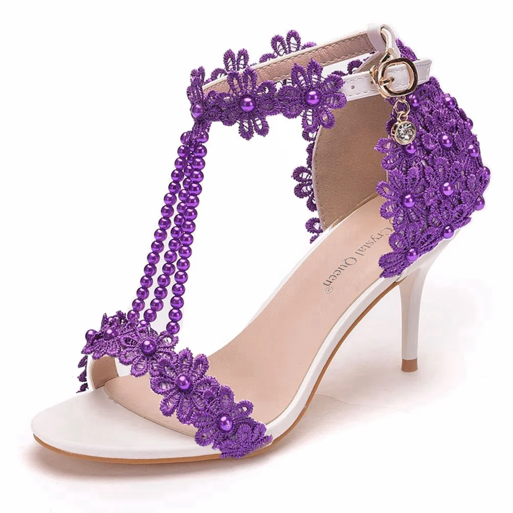 Purple Stiletto Heels With White Pearls Miranda Lilac Bridal Shoes