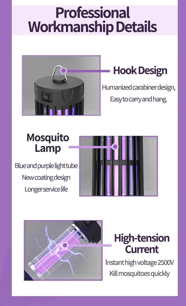 Saijzek New Arrival High Effective High Voltage 2500V uv led electrical shock bug zappers mosquito killer lamp electric details